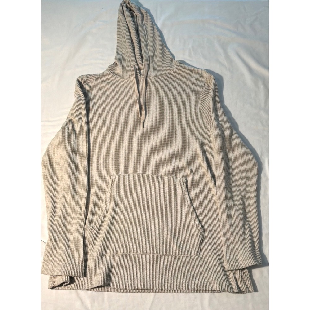 Rainforest Mens XL Waffle Knit Hoodie Oatmeal Beige Thermal Pullover Pocket